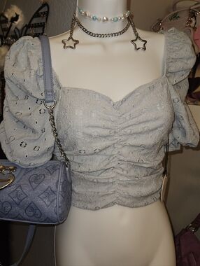 Milk & Honey Light Blue Puff Sleeve Blouse